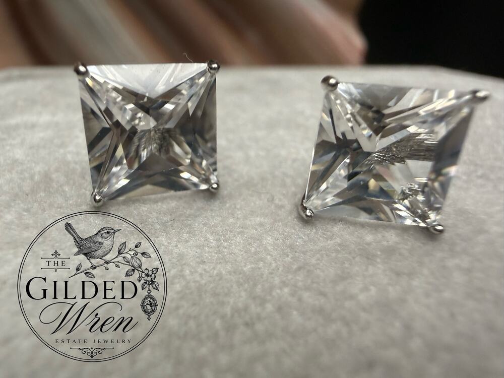 Sterling Silver 925 Princess Cut CZ Stud Earrings 8mm Classic Sparkle